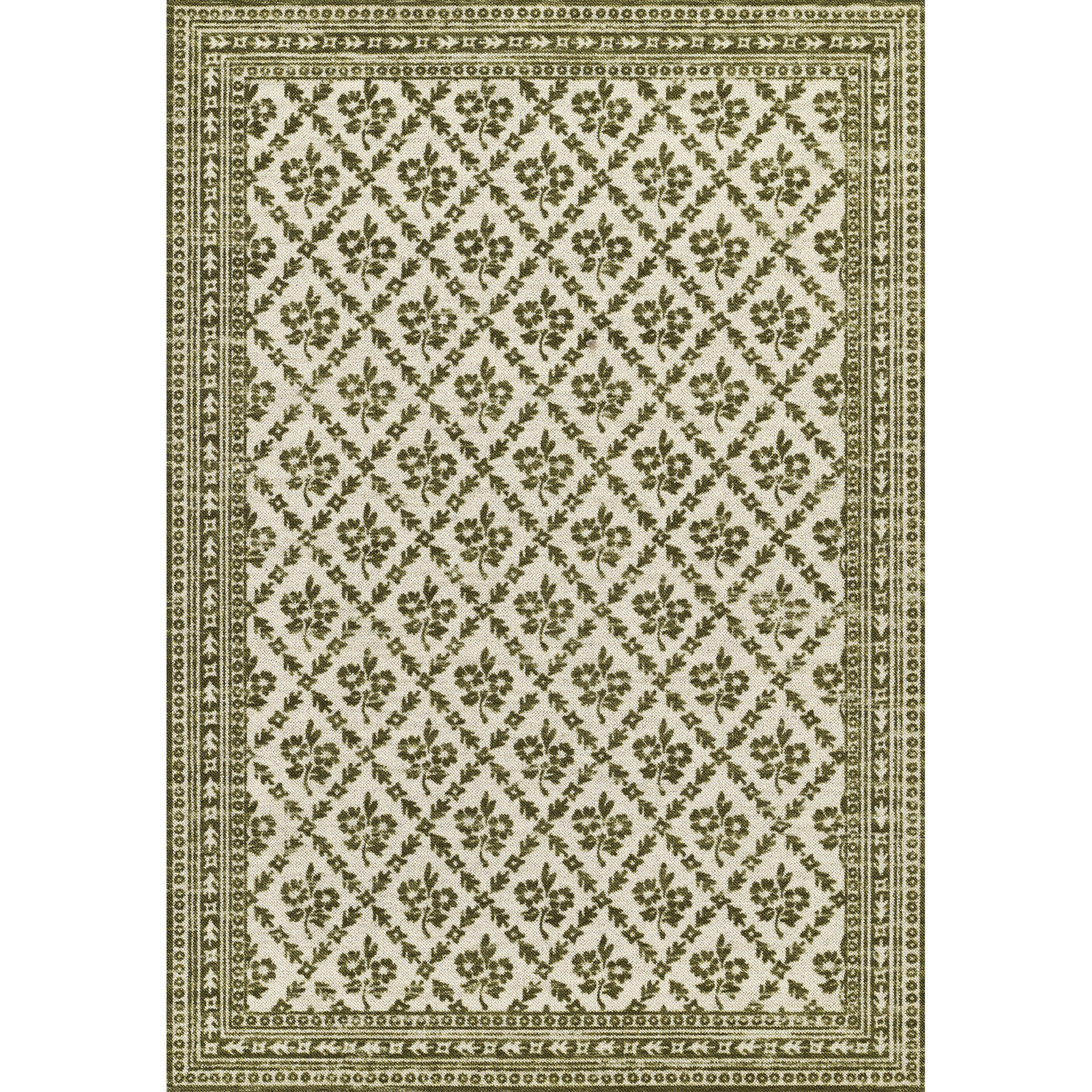 Anders Green Floral Wool Rug, Rectangle 2' x 3'