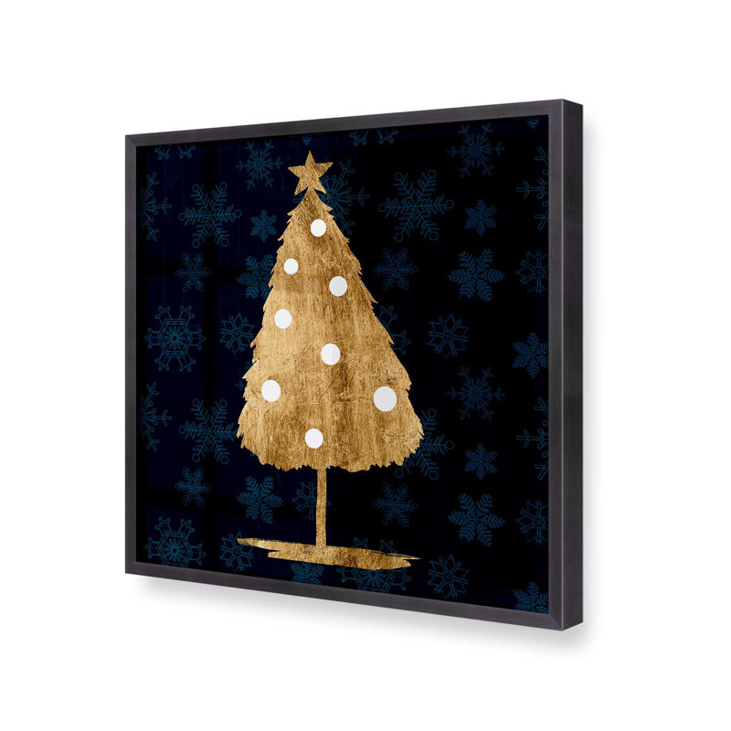 Arbre des Fêtes avec imprimé bleu marine I, H 13,75 po x l 13,75 po, Cadre simple en zinc patiné, bois massif