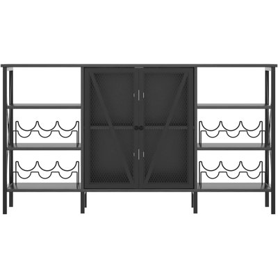 Armoire à vin de campagne 55 pouces avec lumières DEL, armoire à vin rustique avec support à vin et porte-verre, bar à café industriel avec cadre en métal, pour le salon