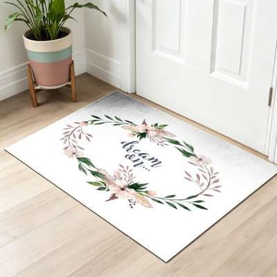 Tapis intérieur jaune lavable à la machine, motif floral bohème aquarelle et couronnes florales.