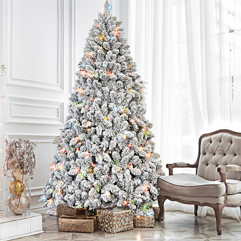 Arbre de Noël floqué avec support en métal, 6', Multicolore