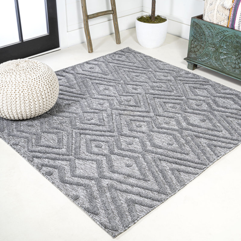 Fierros Moroccan Diamond Dark Gray Indoor/Outdoor Rug, Square 5'3"