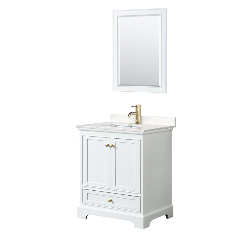 Deborah 30" White Bathroom Vanity with Marble Top and Mirror