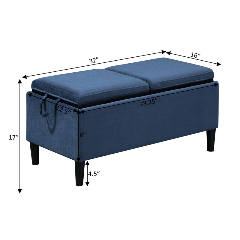 Maggie Upholstered Ottoman with Reversible Tray and Solid Wood Legs, Dark Blue Corduroy 