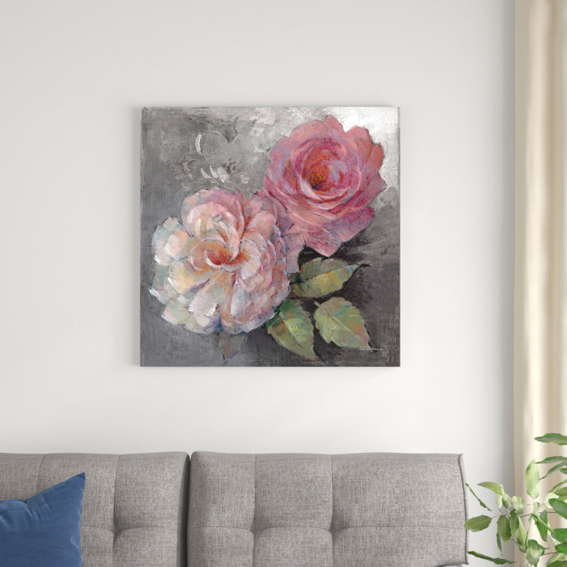 Roses sur fond gris I, H 30 po x l 30 po