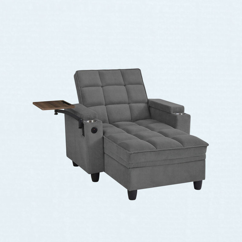 Chaise longue, canapé-lit avec dossier réglable à 6 positions, ports USB, porte-gobelet et table d'appoint pivotante