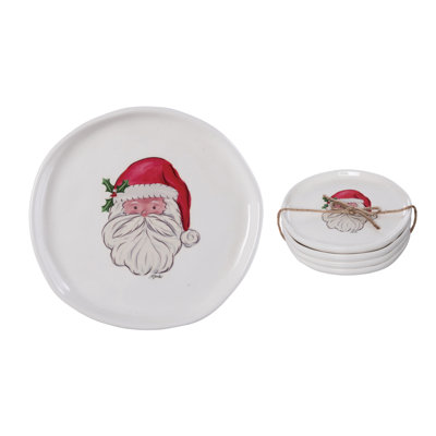 Ceramic Appetizer Plate Santa, Appetizer Plates, White, Ceramic, Set of 4, Table, Kitchen, Christmas, Tabletop