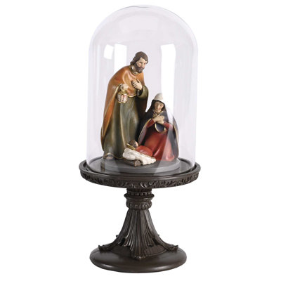 Nativity Holy Family In Glass Dome11.5H