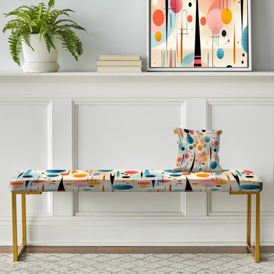 Motif géométrique multicolore de style Mid-Century - Banc géométrique rembourré or