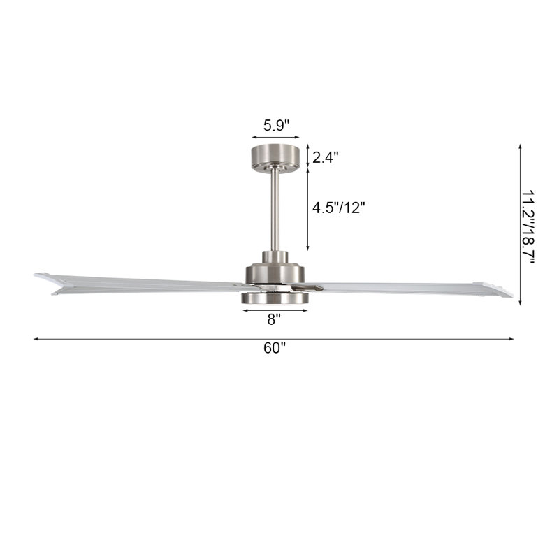60 In. 5 Aluminium Blades Indoor Led Ceiling Fan With Remote, Smart ceiling fan, Nickel With Silver Blades