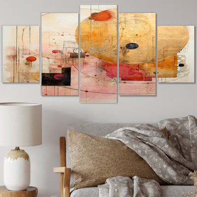 Escape To Serenity Vintage - aquarelle dorée III - décoration murale géométrique moderne - 5 panneaux