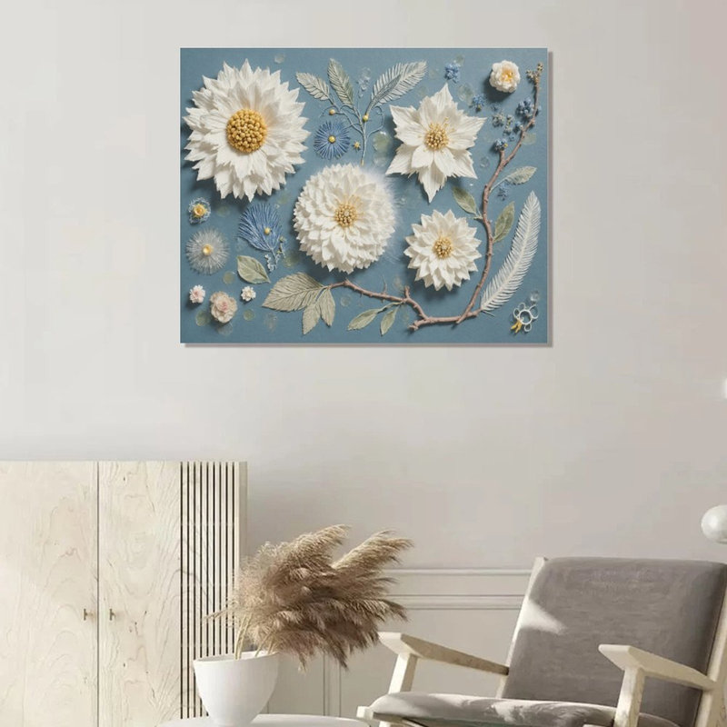 Papier floral, cadre en bois intégré, l 16 x L 20