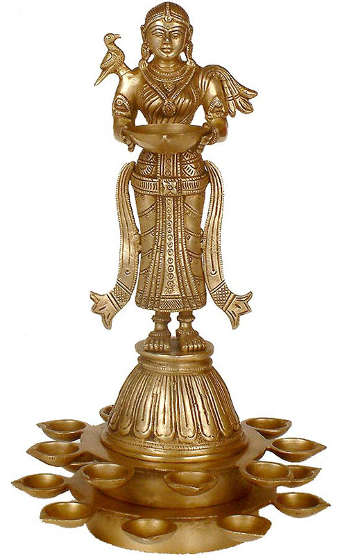Lampe à huile arbre de vie en laiton fabriquée à la main | Sculpture 13-mèches traditionnelle indienne Diya | Décoration de fête dorée