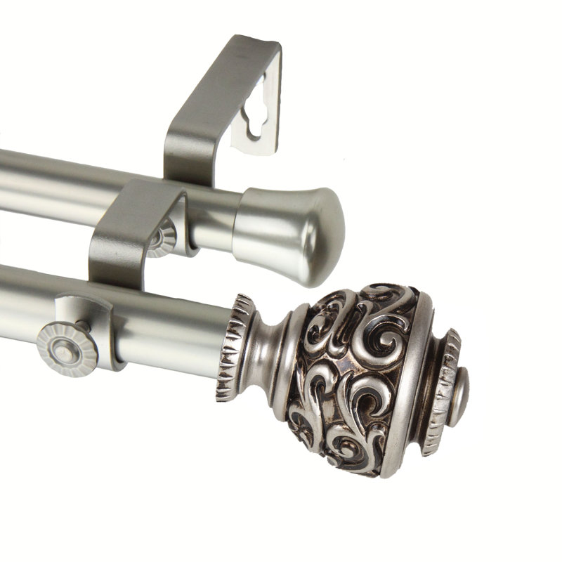 Tringle à rideaux double réglable en métal Charleen, Nickel satiné, 28 à 48 po