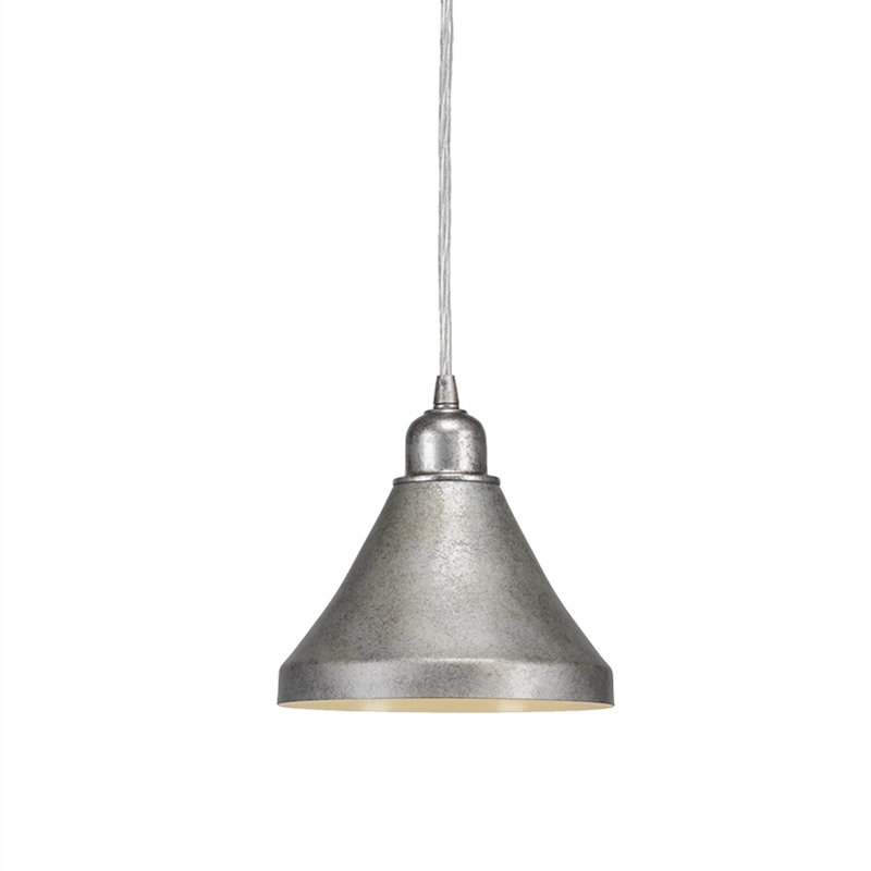 Mini-luminaire suspendu rétro Eilif avec abat-jour conique en métal, Argent vieilli, H 7 po x l 7 po x P 7 po