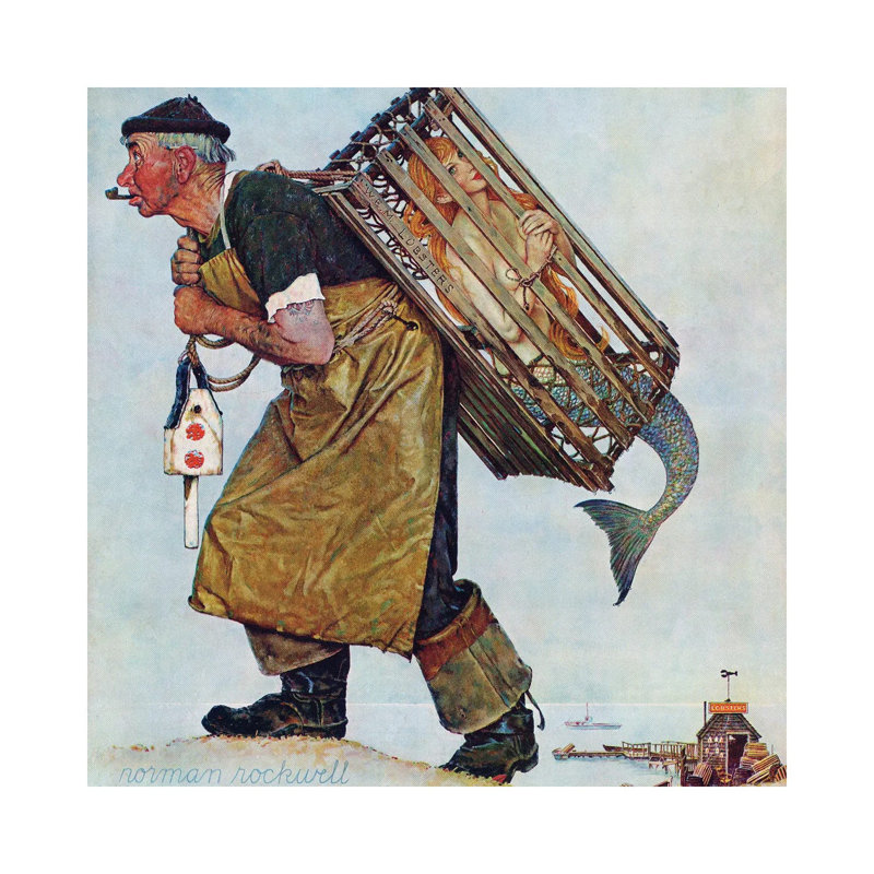 Mermaid (Lobsterman) by Norman Rockwell - Wrapped Canvas Gallery-Wrapped Canvas Giclée, 45.72 cm H x 45.72 cm W