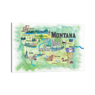 USA, Montana Illustrated Travel Poster 1 Piece Wrapped Canvas Wall Art