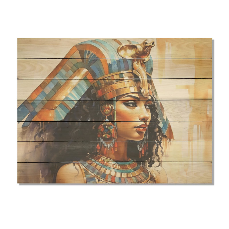 Pharaon doré et bleu égyptien, beauté I - Égypte sur bois, H 10 po x l 20 po x P 0,78 po