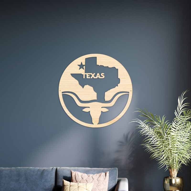 Cercle Texas Art mural avec Longhorns - ACM blanc (32 po x 32 po), H 32 po x l 32 po x P 0,25 po, Argent