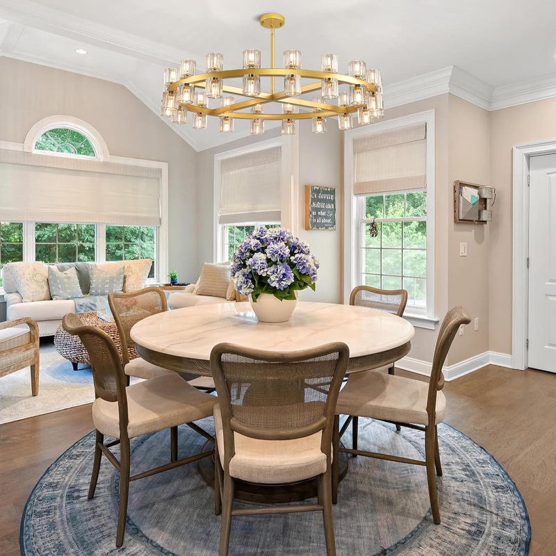 36-Light 36"W Dimmable Round Crystal Cup Style Chandelier with Crystal Accents (Bulbs Included), Brass