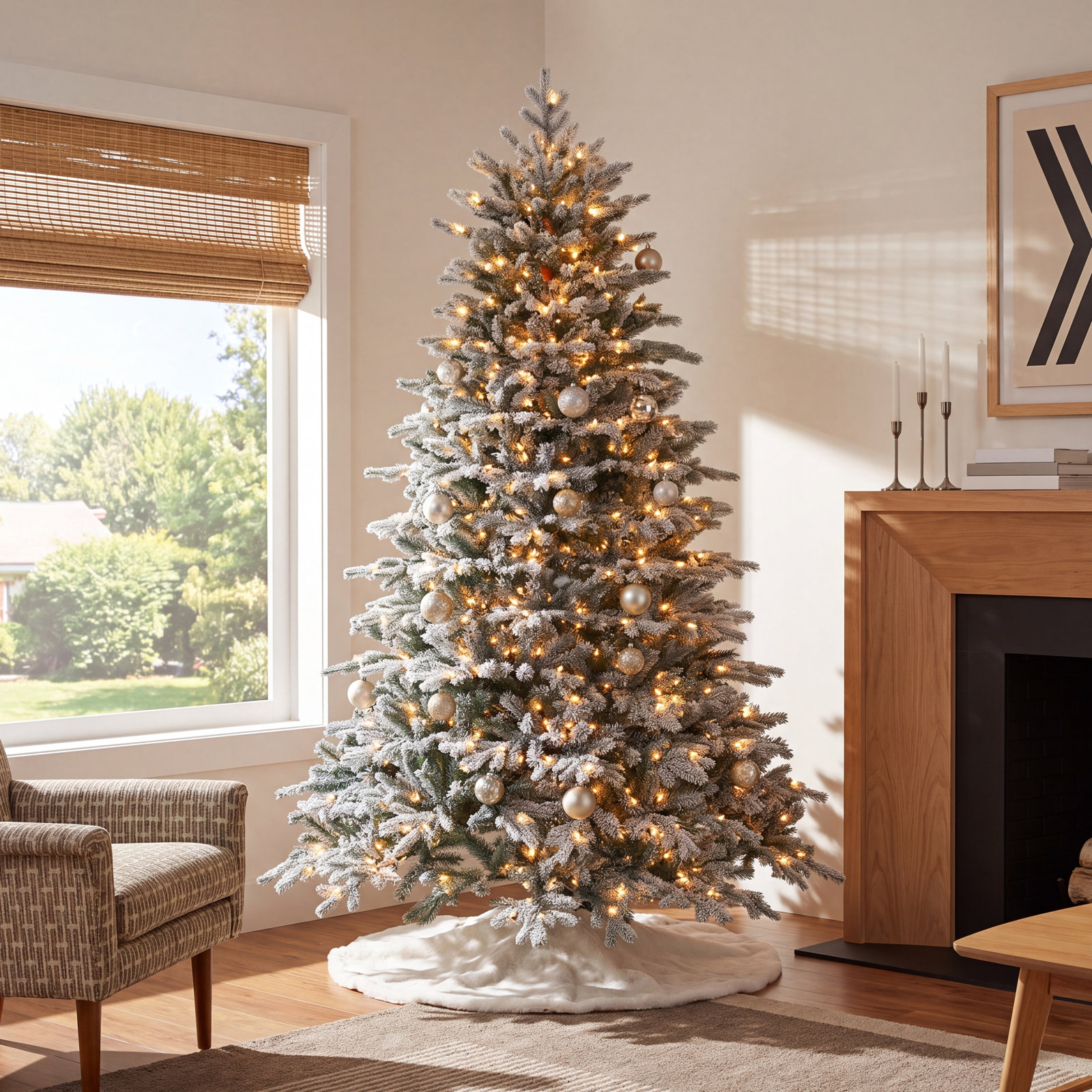 Natural Cut Flocked Narrow Spruce Tree 7.5ft