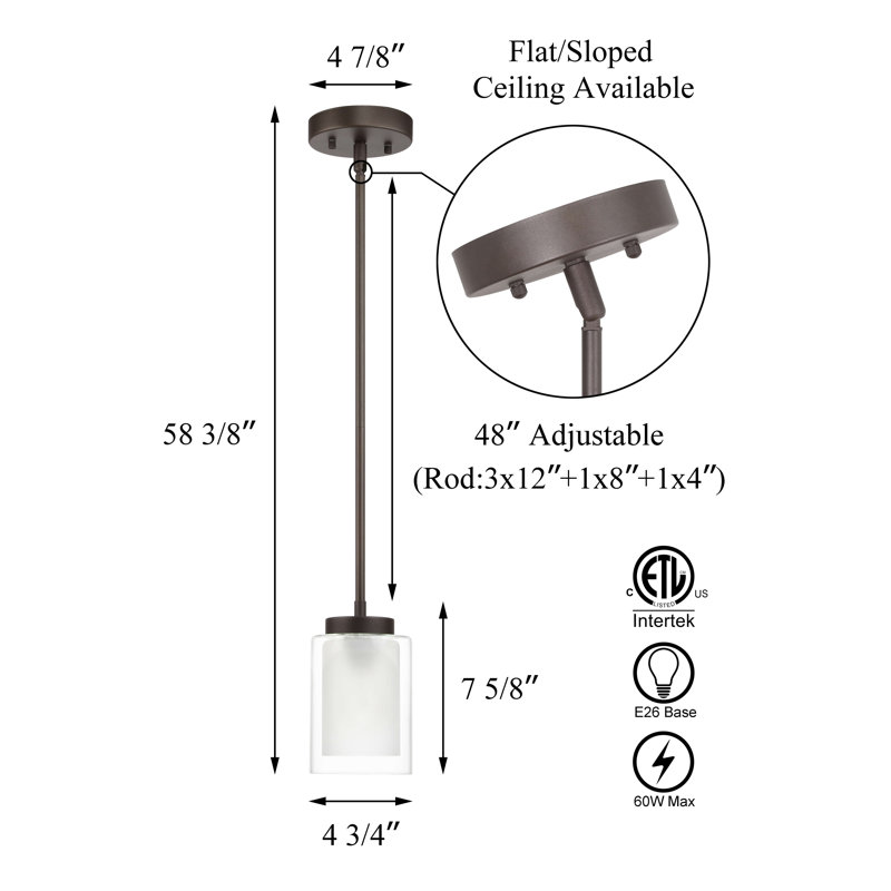Mini luminaire suspendu 1 lumière avec double verre suspendu, Bronze foncé