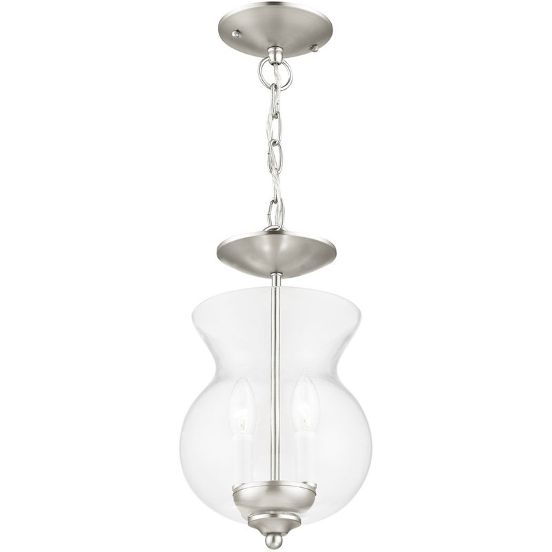 Lorri 2 - Light Unique/Statement Pendant, Brushed Nickel, Clear Glass, 14" H x 8.25" W x 8.25" D