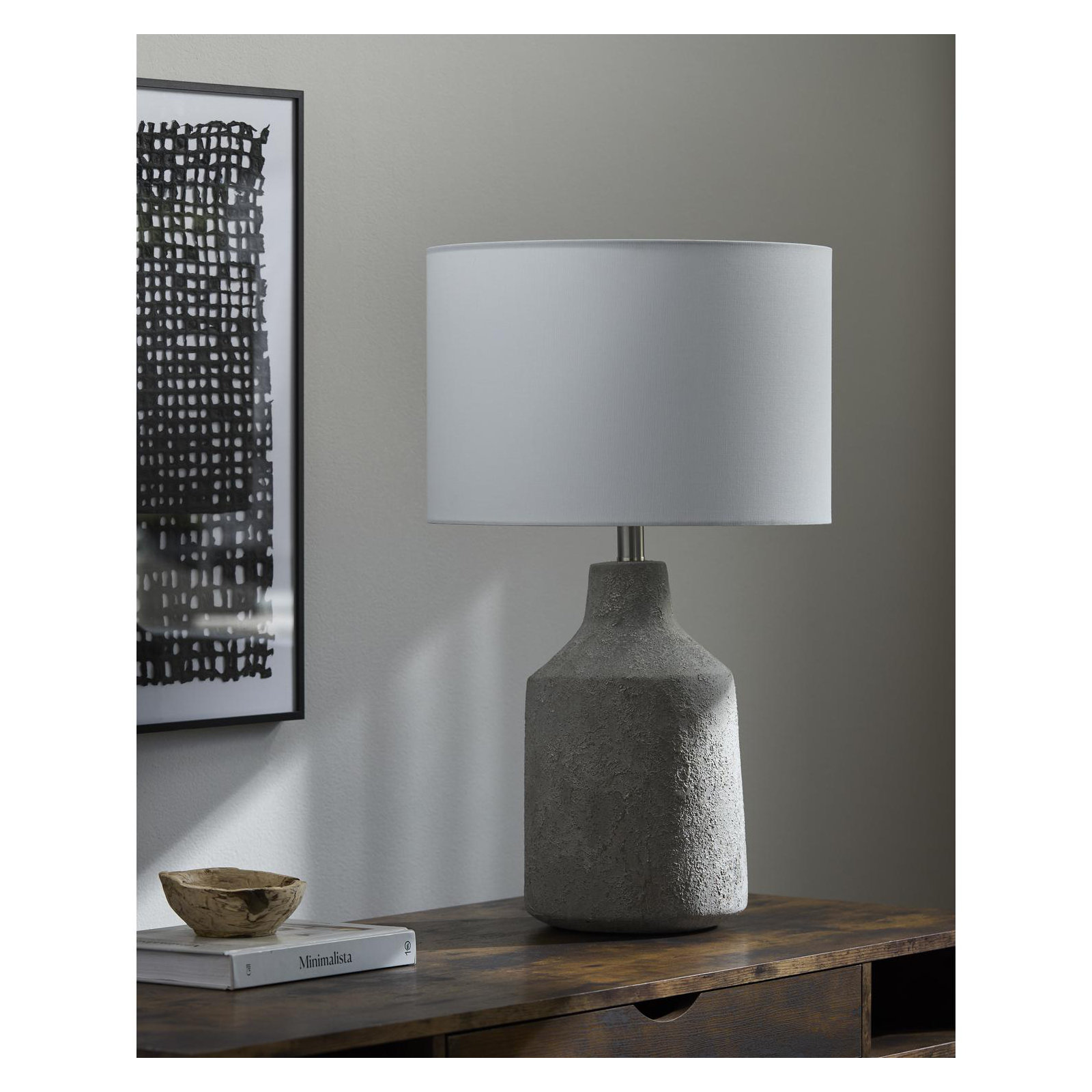 Lockwood Concrete Table Lamp with Linen Shade , White, Gray