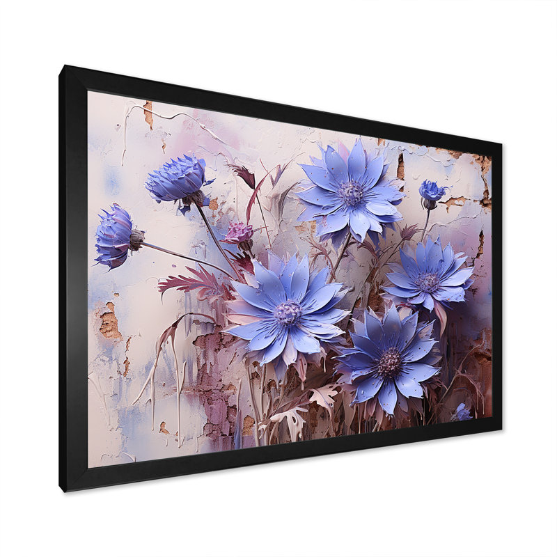 Mauve cornflowers mauve, Cadre simple noir, H 34 po x l 44 po x P 1,5 po
