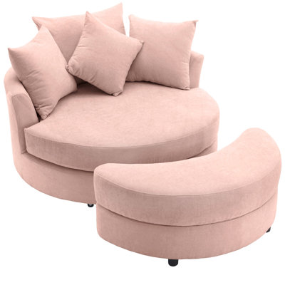 Modern Chenille Swivel Accent Chair with Ottoman & Pillows