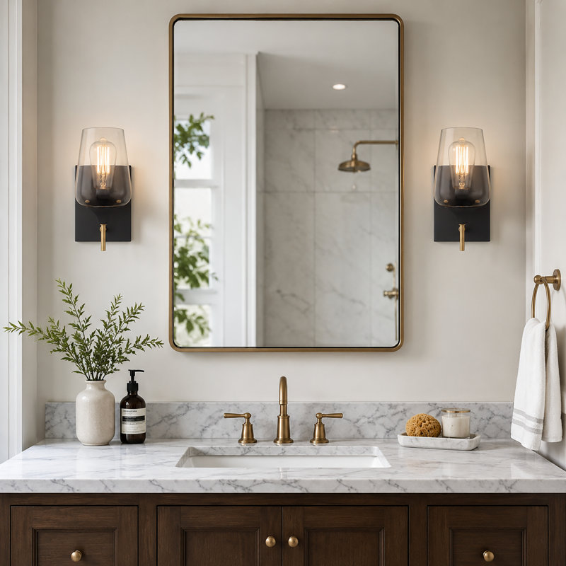 Breena 1-Light Dimmable Armed Sconce Wall Sconce, Satin Brass/Aged Zinc