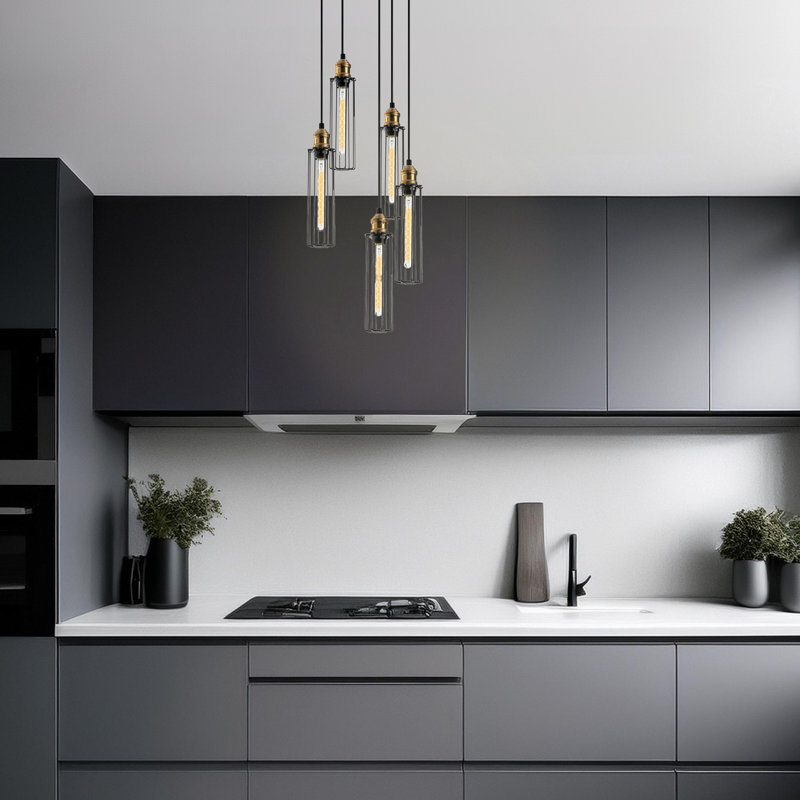 Elegant Black Iron Chandelier, Adjustable Height 48.4 x 15.7 inches | 5 x E27 Max 40W Sockets, IP20 Rated | Stylish Lighting Fixture for Dining Room, Living Room, and Entryway, Modern Home Decor Accent
