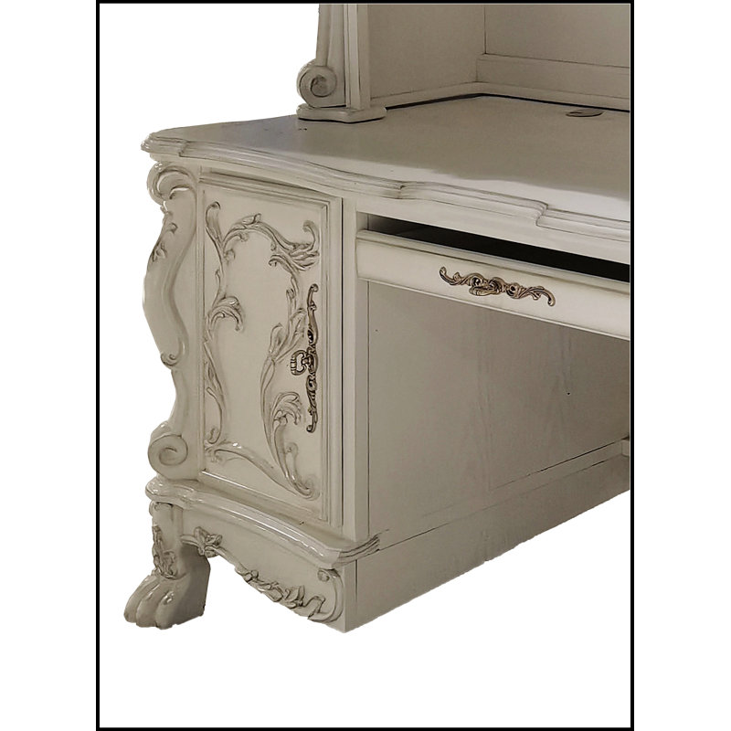 Dresden  Computer Desk & Hutch in Bone White Finish Adjustable Shelf 72"L X 24"W X 88"H