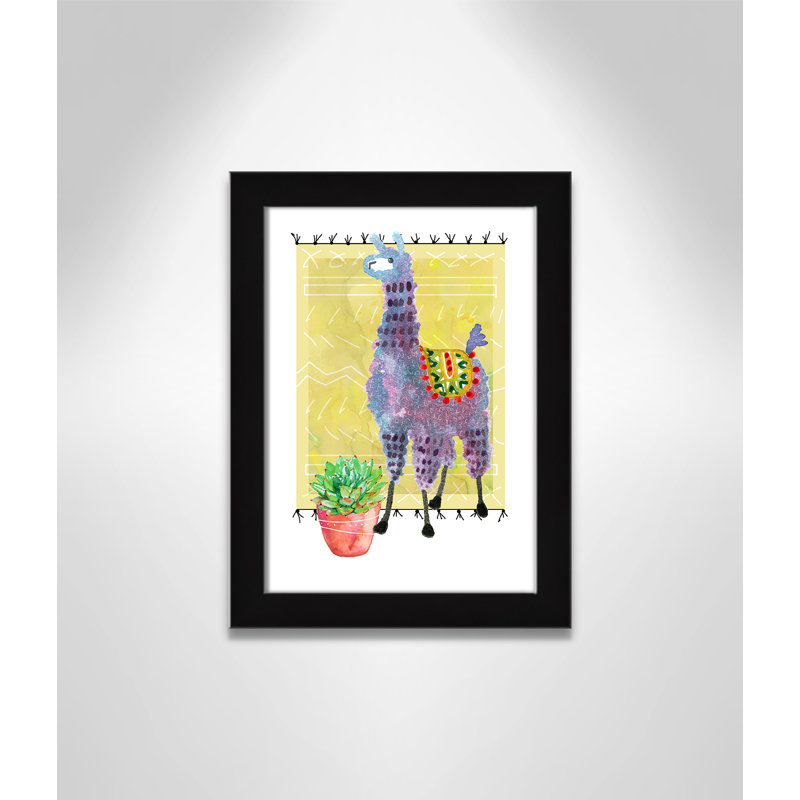 « jolie llama ii », art sur toile, H 16 po x l 12 po x P 0,625 po, Cadre noir
