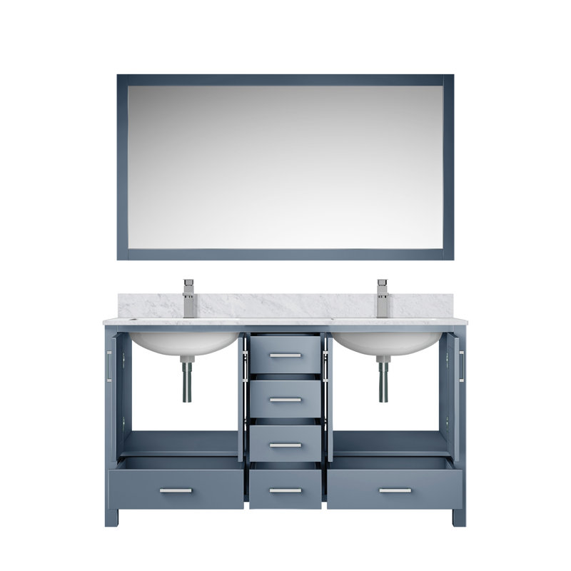 Ensemble de meuble-lavabo double avec plateau en marbre et robinet, Gris foncé