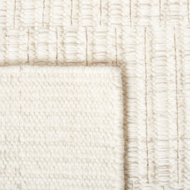 Tapis en laine / coton tissé à la main de couleur unie Martha / Ivoire / gris, Tapis de couloir 2 pi 3 po x 9 pi