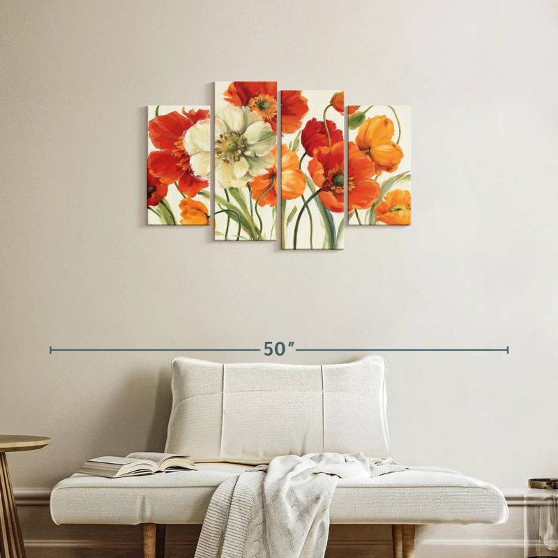 Poppies Melody sur toile, ensemble de 4 pièces, H 22 po x l 36 po x P 1 po