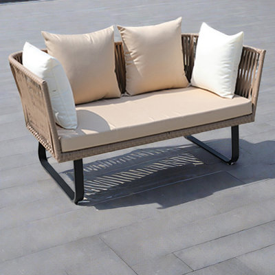 Canapé d'extérieur en rotin tissé imperméable avec protection solaire