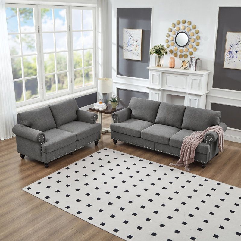 Ensemble de canapés rembourrés 2 + 3 Modern Modern, Gris