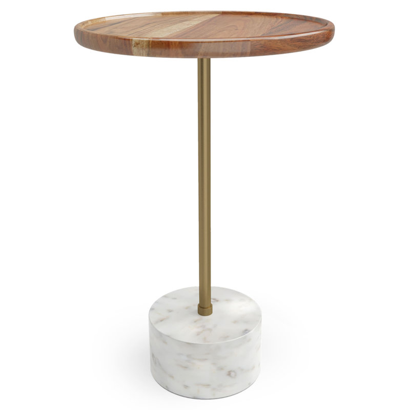 Becker 15'' Natural Acacia and Marble Round Side Table