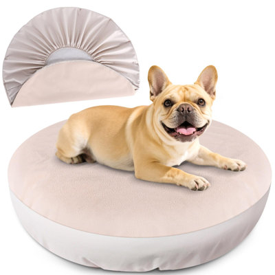 Couvertures de lit pour chien lavables pour lit de chien rond et beignet 100% imperméables Couvre-lit pour chien doux et silencieux 45 po x 45 po x 11 po beige