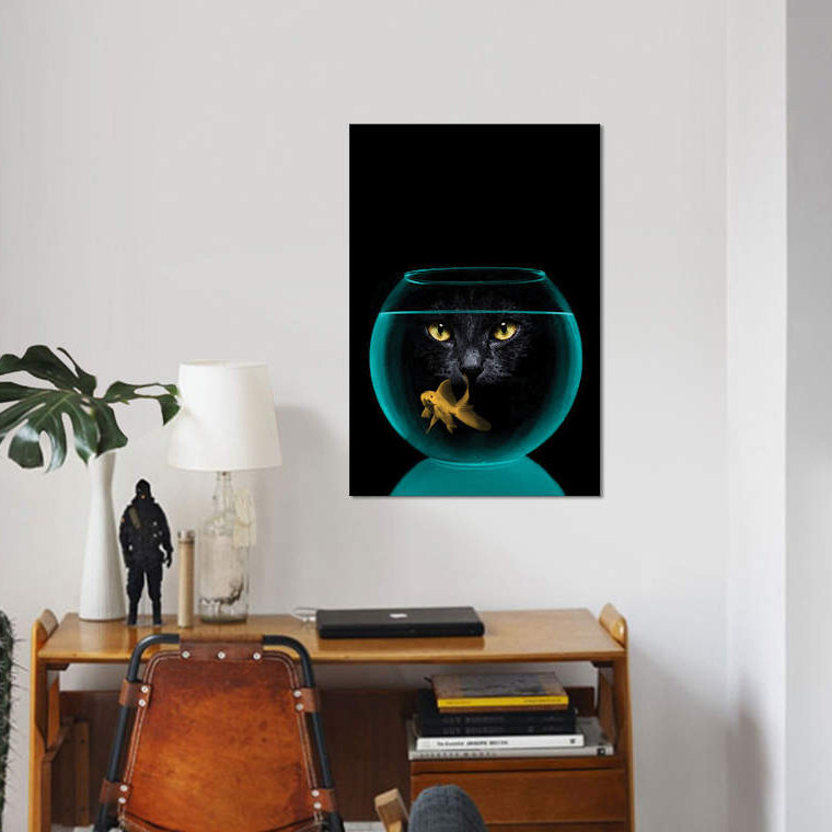 «Black Cat Goldfish», impression sur toile tendue, H 12 po x l 8 po x P 0,75 po, Toile tendue, Pas de tapis