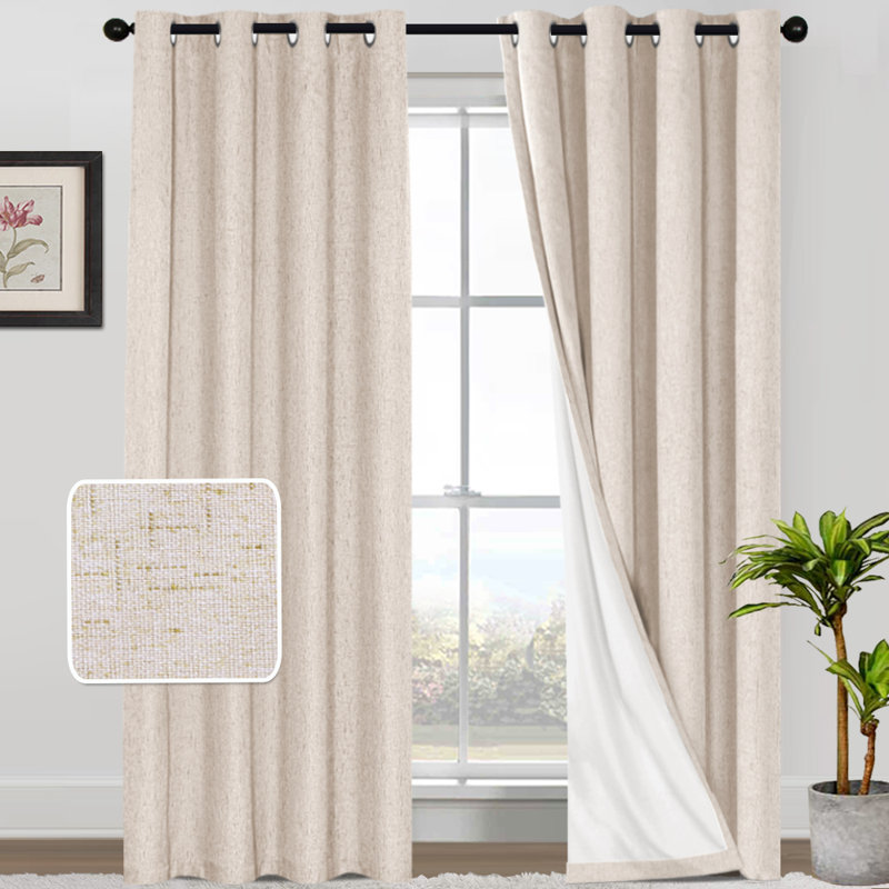 Dawain Linen Solid Textured 100% Blackout Window Drapes for Bedroom Thermal Grommet Full Lighting Blocking for Living Room Curtains 2 Panels