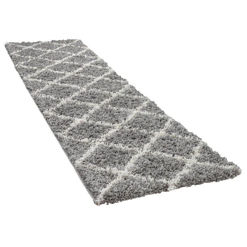 Tapis gris à poils longs Glaucia, Tapis de couloir 2 pi 8 po x 9 pi 10 po