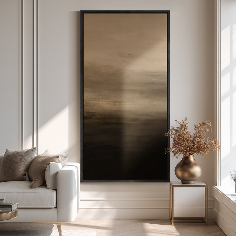 Grand art mural encadré sur toile - Horizon neutre dégradé abstrait minimaliste beige et brun 60 "x 30", Noir