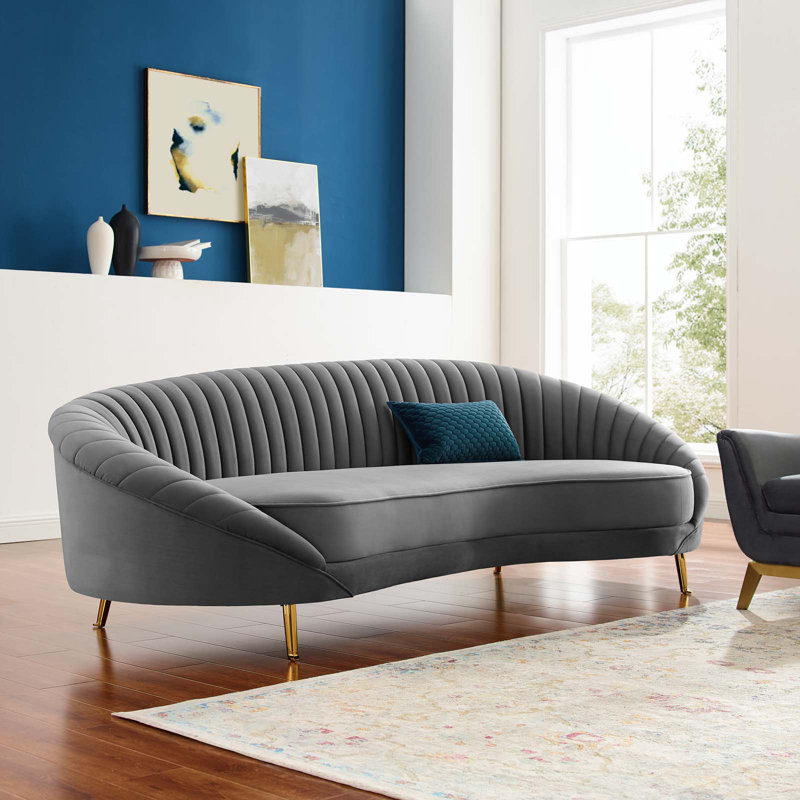 Camber 41.5" Velvet Flared Arm Curved Sofa, Gray Velvet