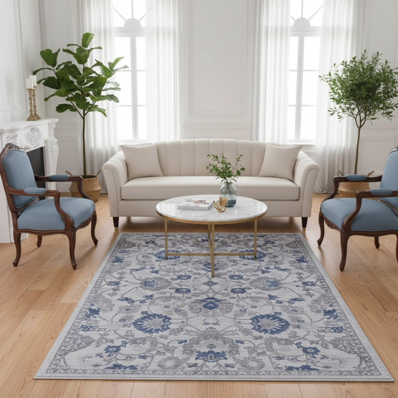 MARFI Collection Blue / Silver Oriental Runner Adrienna, Rectangle 6'7" x 7'9"