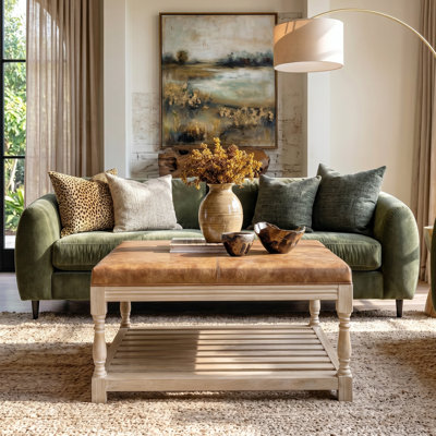 31.5'' W Square Upholstered Ottoman Coffee Table with Lower Storage Shelf and Tray-Friendly Top