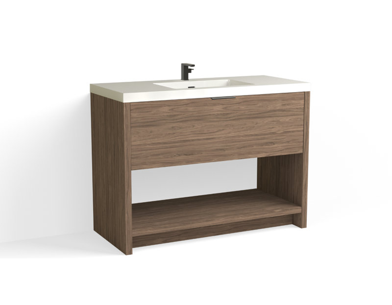 Vista 48" W Freestanding Single Bathroom Vanity, Nocino/Matte Black, White Gloss, Single-Hole