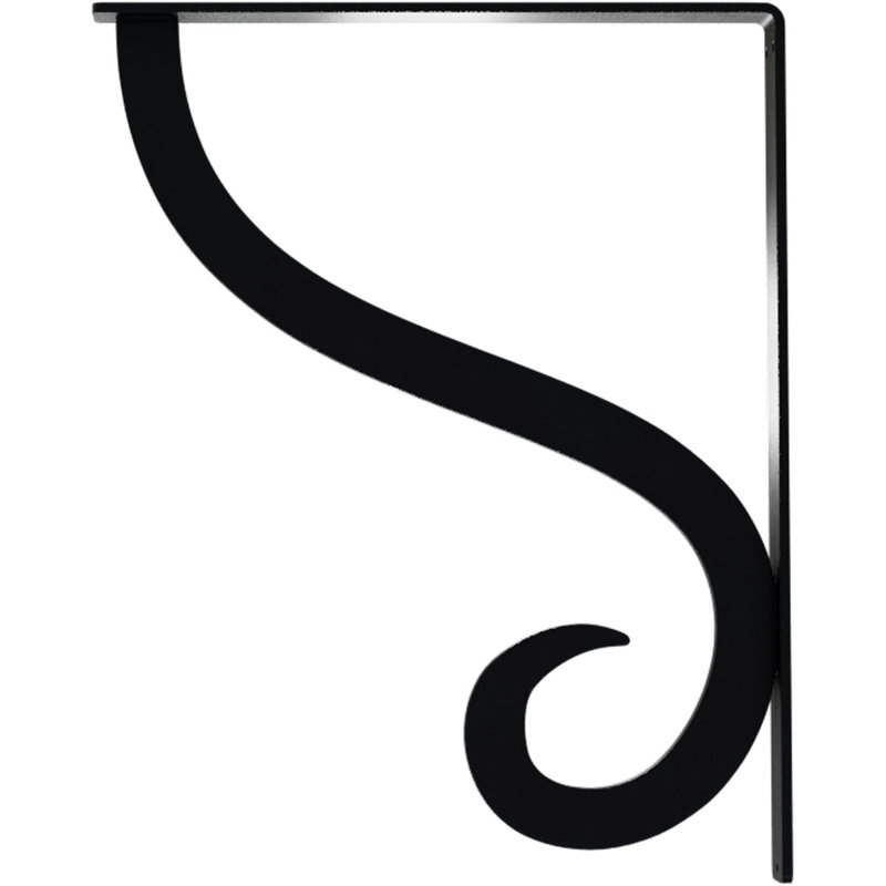 1 1/2"W x 12"D x 15"H Ashford Single, Wrought Iron Bracket, (Single center brace), Powder Coated Black, Black